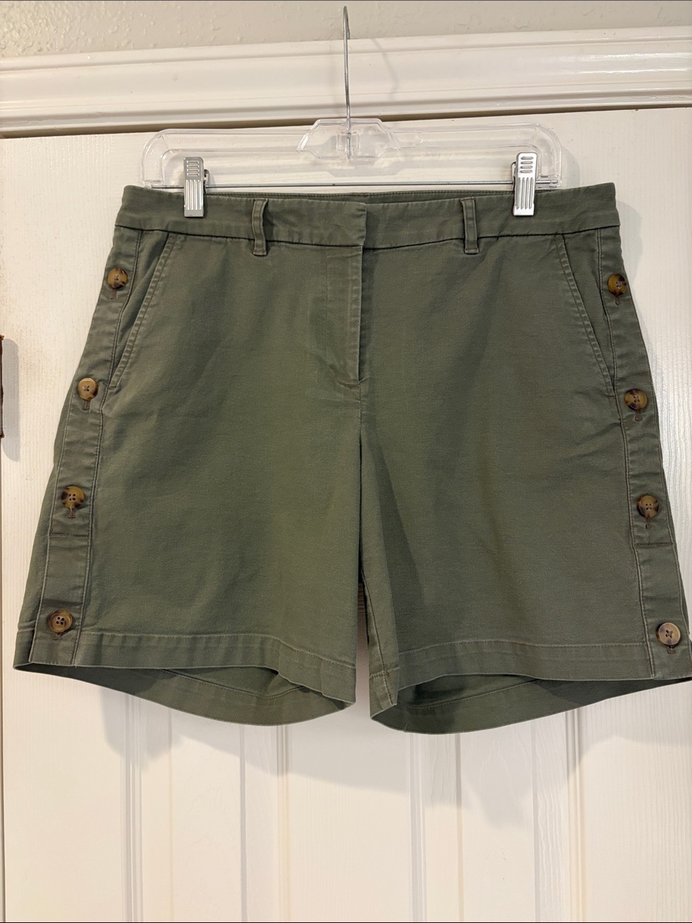 J. Jill Olive Green Button-Accent Utility Shorts - Picture 1 of 7